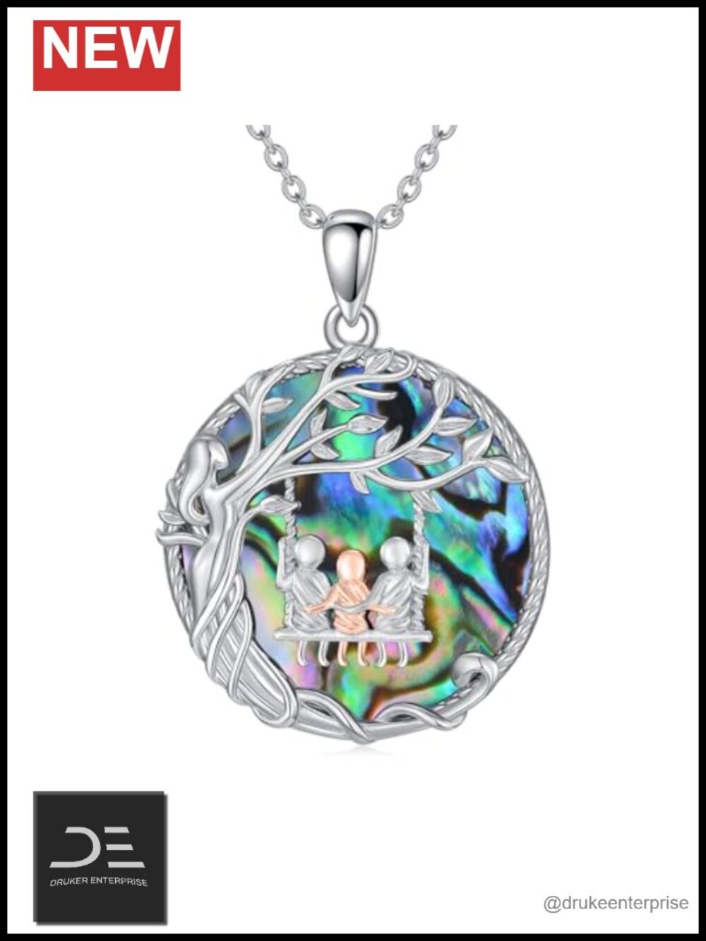 Sterling Silver Tree of Life Necklace Abalone Shell Pendant Mom Gift